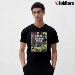 Men’s San Andreas Poster Gaming Graphic V-Neck Tee in black | Sharp, Breathable, Everyday Staple