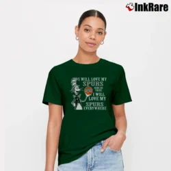 Women’s San Antonio Spurs Cat In The Hat Love Everywhere Signature T-Shirt in forest green | Soft, Flattering Fit