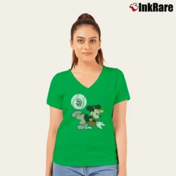 Women’s San Diego Padres Mickey Mouse Baseball Fan V-Neck Tee in irish green | Chic Neckline, Soft Texture
