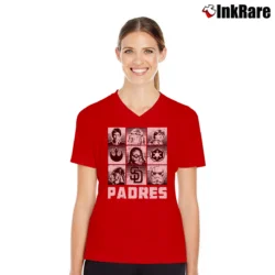 Women’s San Diego Padres Star Wars Heroes And Villains V-Neck Tee in red | Chic Neckline, Soft Texture