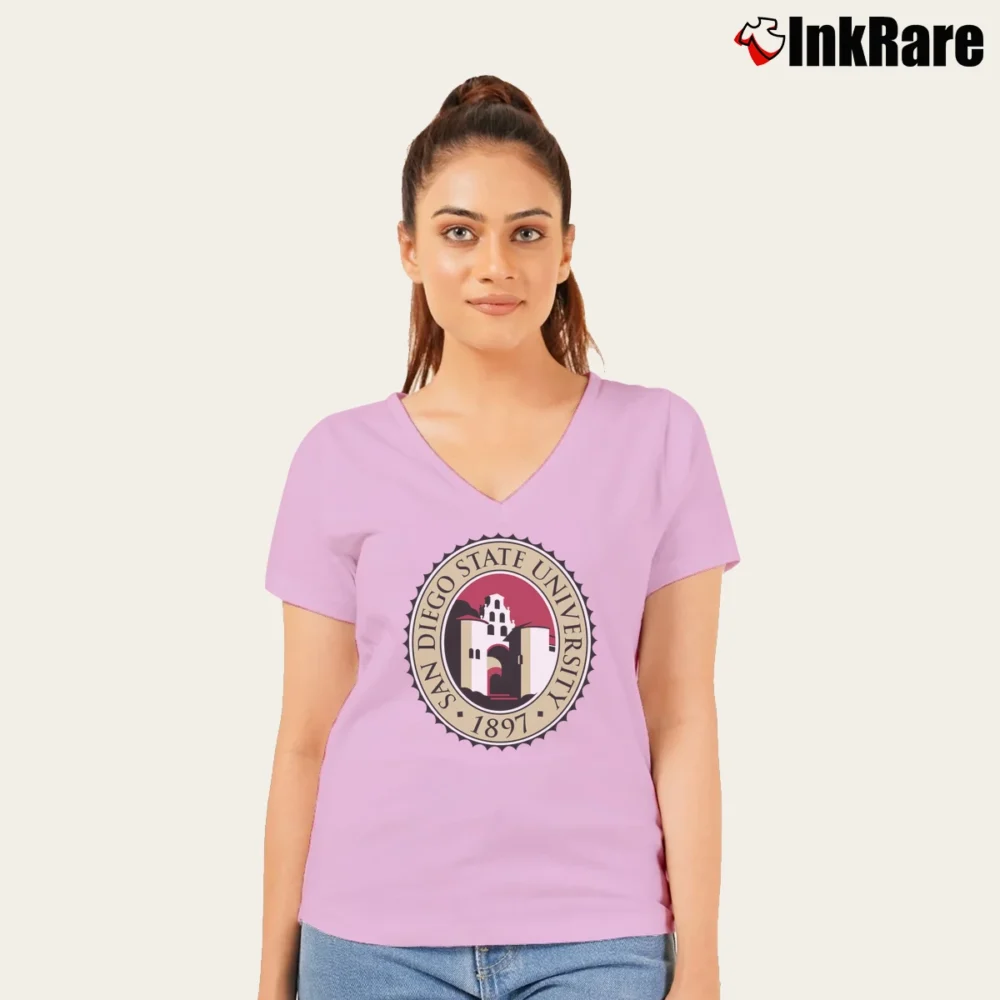 Women’s San Diego State University V-Neck Tee in light pink | Chic Neckline, Soft Texture