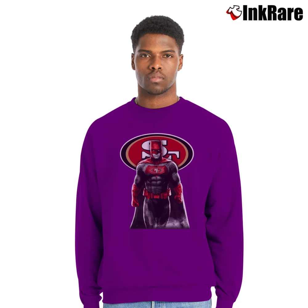 Men’s San Francisco 49ers Batman Bruce Wayne NFL Crewneck Sweatshirt in purple | Cozy Fabric, Clean Style