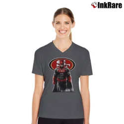 Women’s San Francisco 49ers Batman Bruce Wayne NFL V-Neck Tee in charcoal | Chic Neckline, Soft Texture