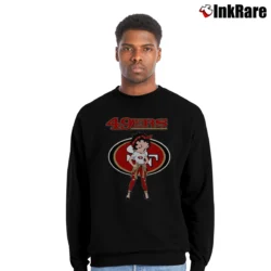 Men’s San Francisco 49ers Betty Boop Light Skin NFL Crewneck Sweatshirt in black | Cozy Fabric, Clean Style