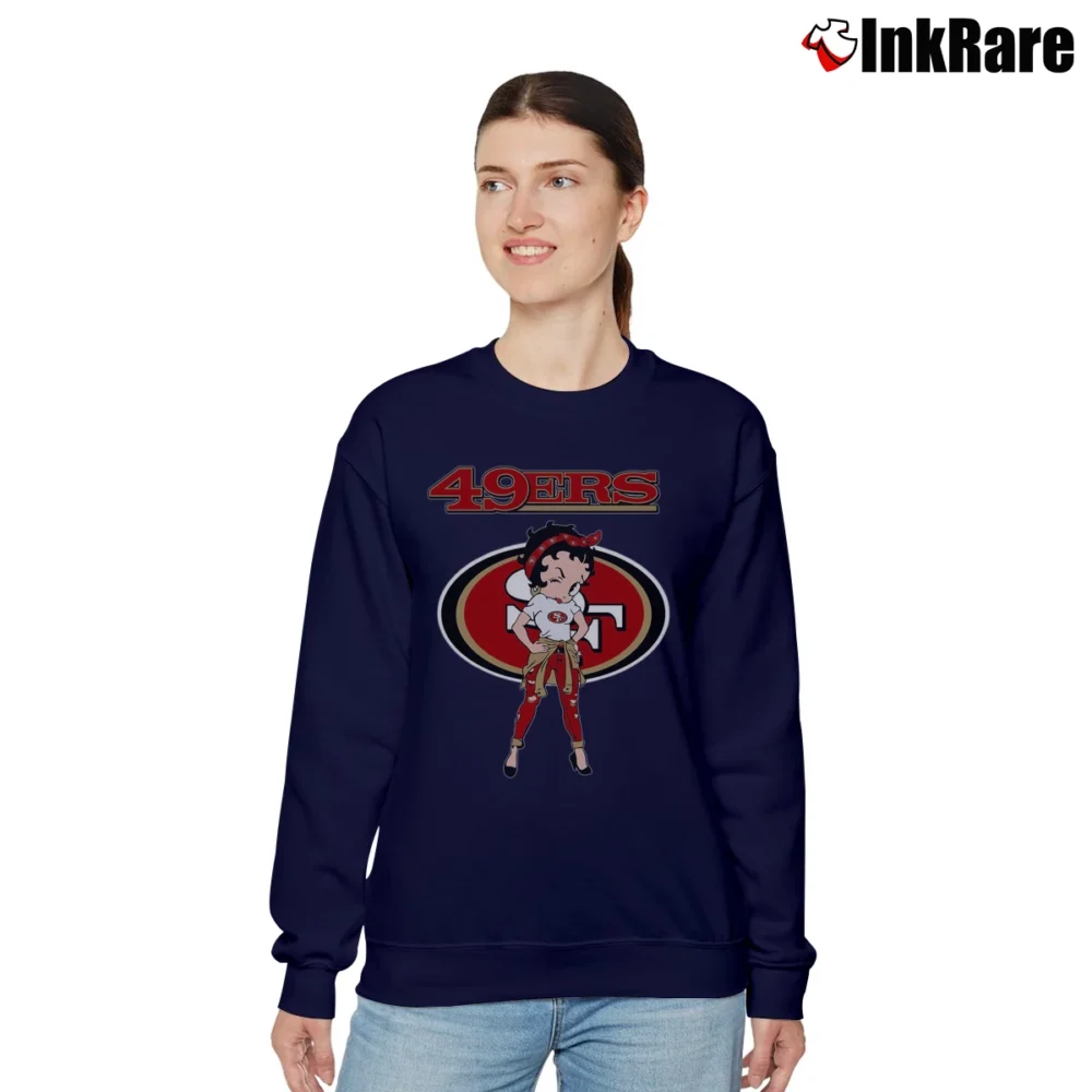 Women’s San Francisco 49ers Betty Boop Light Skin NFL Relaxed Sweatshirt in navy | Soft, Laid-Back Vibe