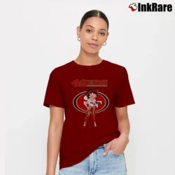 Women’s San Francisco 49ers Betty Boop Light Skin NFL Signature T-Shirt in maroon | Soft, Flattering Fit