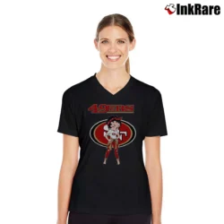 Women’s San Francisco 49ers Betty Boop Light Skin NFL V-Neck Tee in black | Chic Neckline, Soft Texture