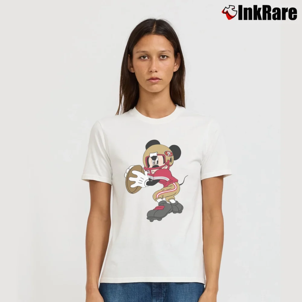 Women’s San Francisco 49ers Football Mickey Mouse Disney Signature T-Shirt in white | Soft, Flattering Fit