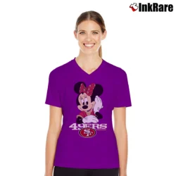 Women’s San Francisco 49ers Football Mimi Mouse Disney V-Neck Tee in purple | Chic Neckline, Soft Texture