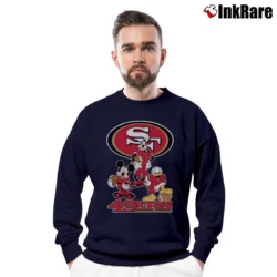Men’s San Francisco 49ers Mickey Donald Goofy Football Crewneck Sweatshirt in navy | Cozy Fabric, Clean Style