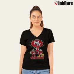 Women’s San Francisco 49ers Mickey Donald Goofy Football V-Neck Tee in black | Chic Neckline, Soft Texture