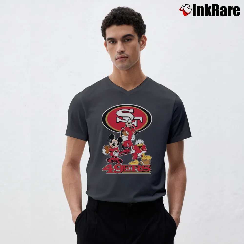 Men’s San Francisco 49ers Mickey Donald Goofy Football V-Neck Tee in charcoal | Sharp, Breathable, Everyday Staple