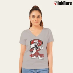 Women’s San Francisco 49ers Snoopy Dabbing V-Neck Tee in sport grey | Chic Neckline, Soft Texture
