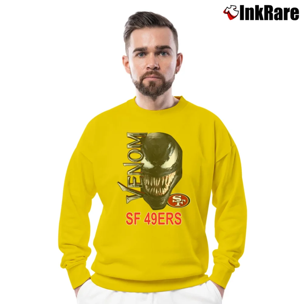Men’s San Francisco 49ers Venom Marvel NFL Fan Crewneck Sweatshirt in yellow | Cozy Fabric, Clean Style