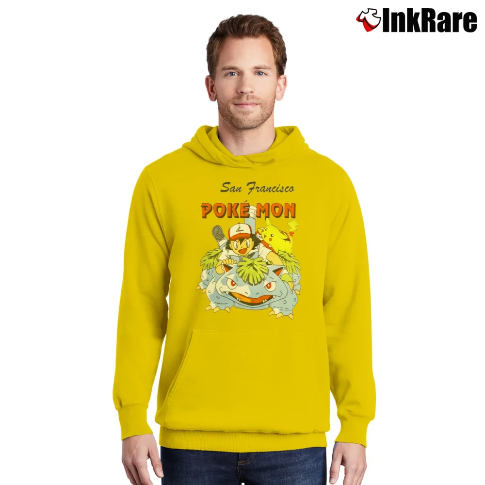 Men’s San Francisco Pokemon Pikachu Venusaur Japanese Nintendo Pullover Hoodie in yellow | Cozy, Durable, Modern Fit