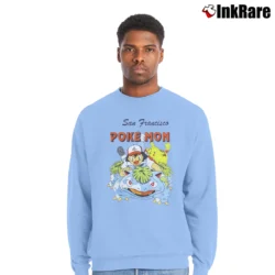 Men’s San Francisco Pokemon Pikachu Venusaur Japanese Nintendo Crewneck Sweatshirt in light blue | Cozy Fabric, Clean Style