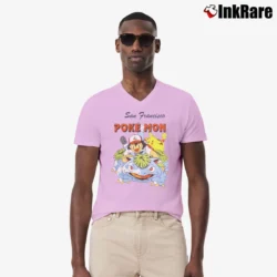 Men’s San Francisco Pokemon Pikachu Venusaur Japanese Nintendo V-Neck Tee in light pink | Sharp, Breathable, Everyday Staple