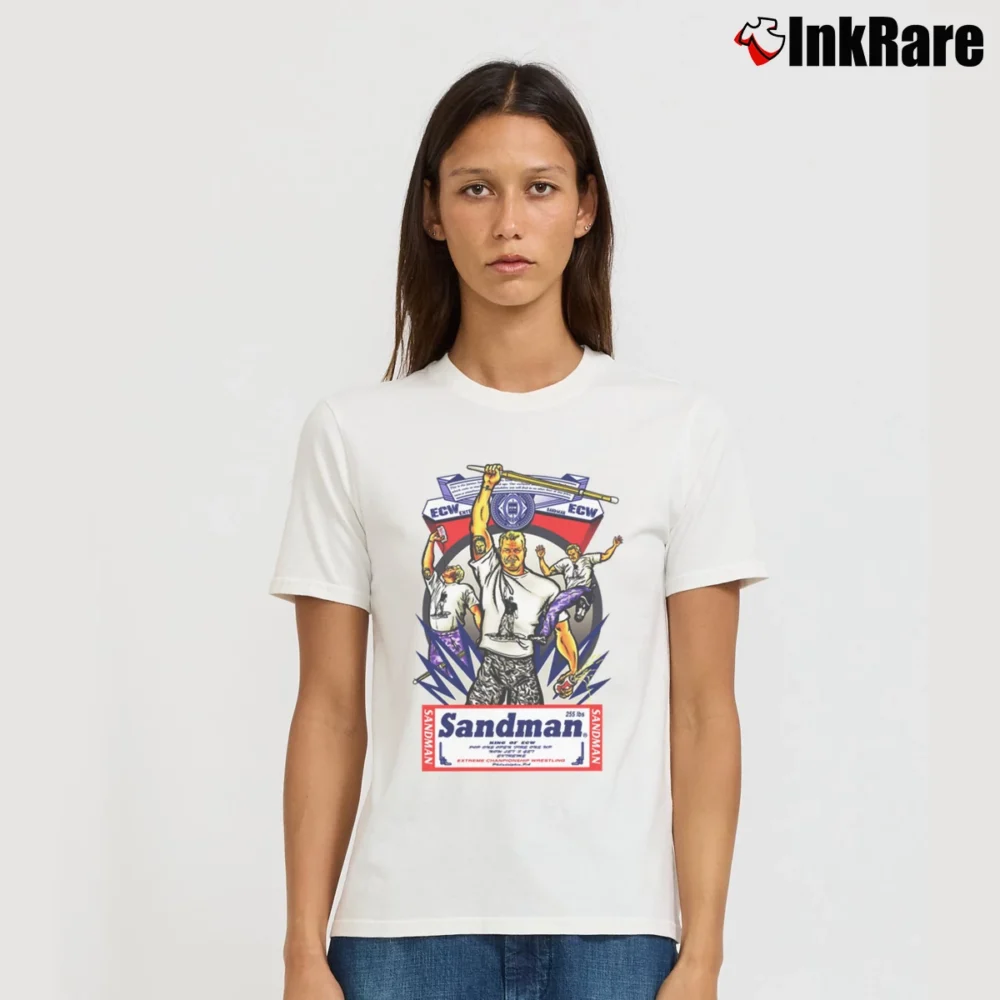Women’s Sandman Ecw Budweiser Wrestling Art Signature T-Shirt in white | Soft, Flattering Fit