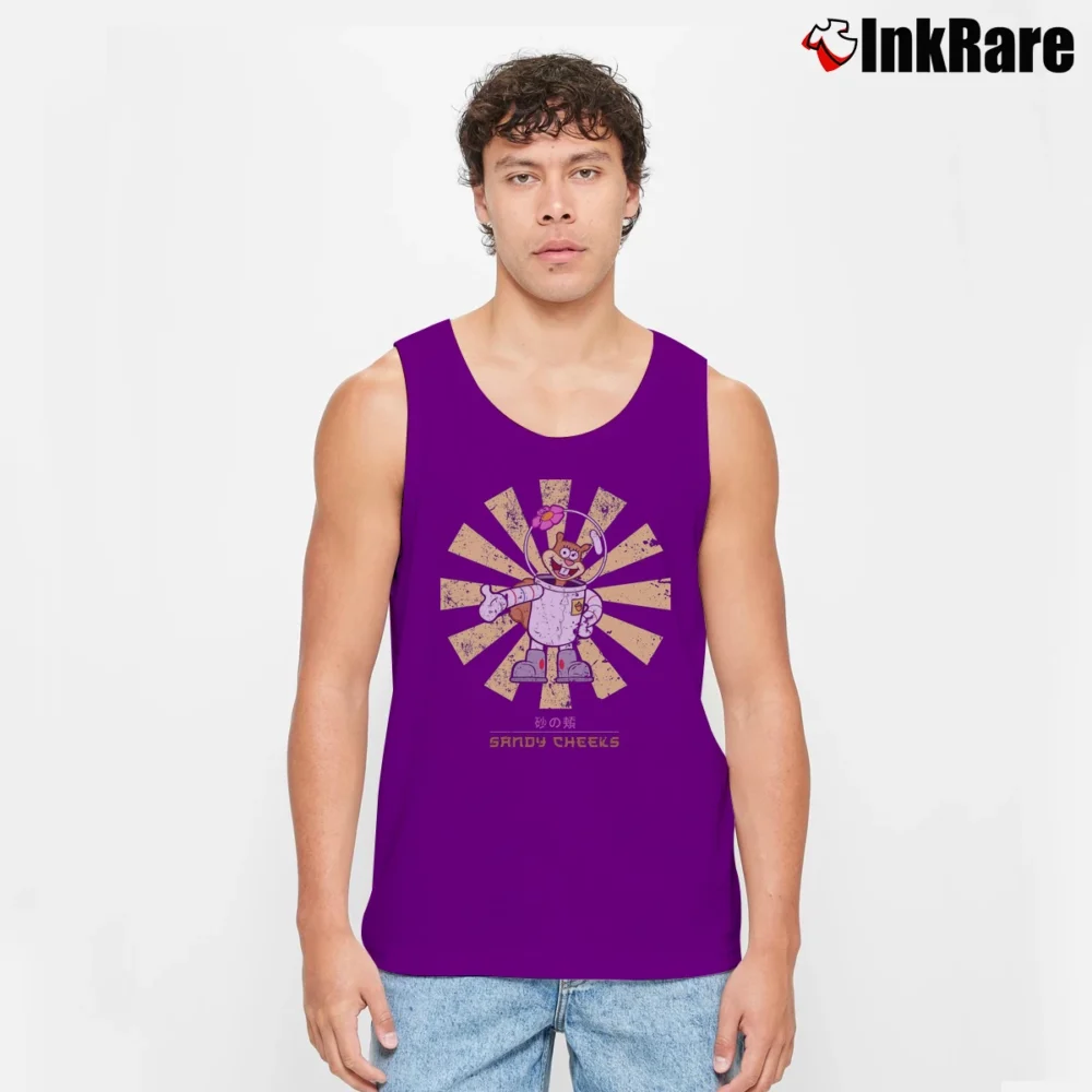 Men’s Sandy Cheeks Retro Japanese Spongebob Tank Top in purple | Breathable, Active-Friendly Design