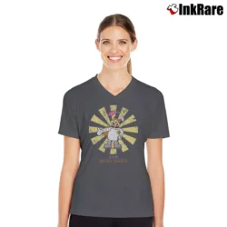Women’s Sandy Cheeks Retro Japanese Spongebob V-Neck Tee in charcoal | Chic Neckline, Soft Texture