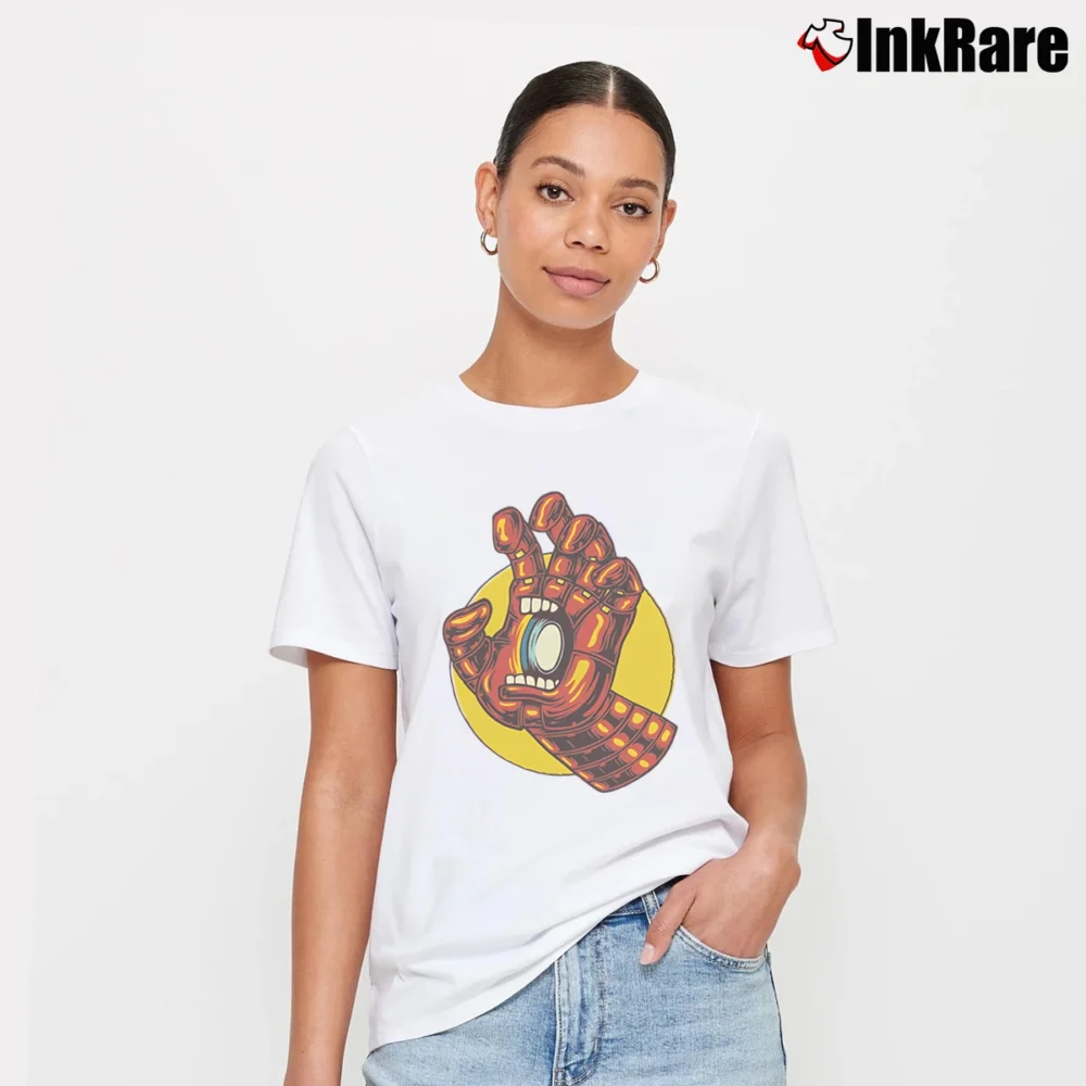 Women’s Santa Cruz Iron Man Marvel Skateboard Graphic Signature T-Shirt in white | Soft, Flattering Fit