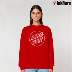 Women’s Santa Cruz Opus Dot Skateboarding Relaxed Sweatshirt in red | Soft, Laid-Back Vibe