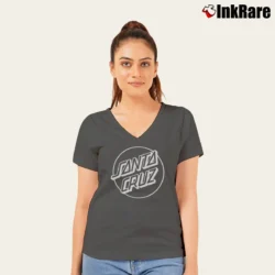 Women’s Santa Cruz Opus Dot Skateboarding V-Neck Tee in charcoal | Chic Neckline, Soft Texture