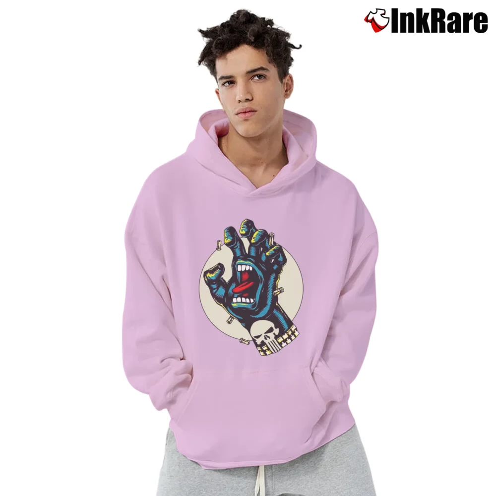 Men’s Santa Cruz Punisher Marvel Skateboard Graphic Pullover Hoodie in light pink | Cozy, Durable, Modern Fit