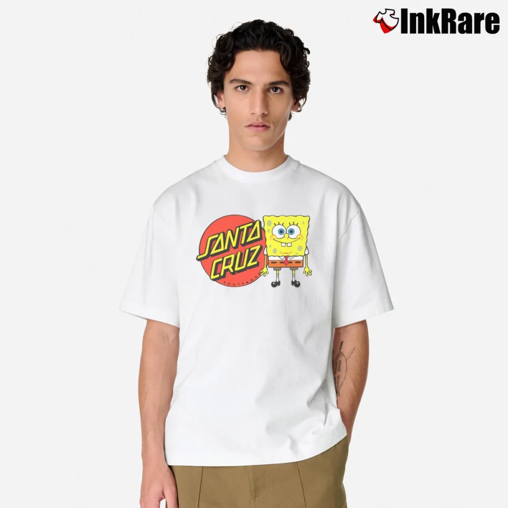 Men’s Santa Cruz Spongebob Group Collab Skateboard Classic T-Shirt in white | Soft, Breathable Everyday Wear