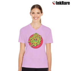 Women’s Santa Cruz Turtle Power Skate V-Neck Tee in light pink | Chic Neckline, Soft Texture