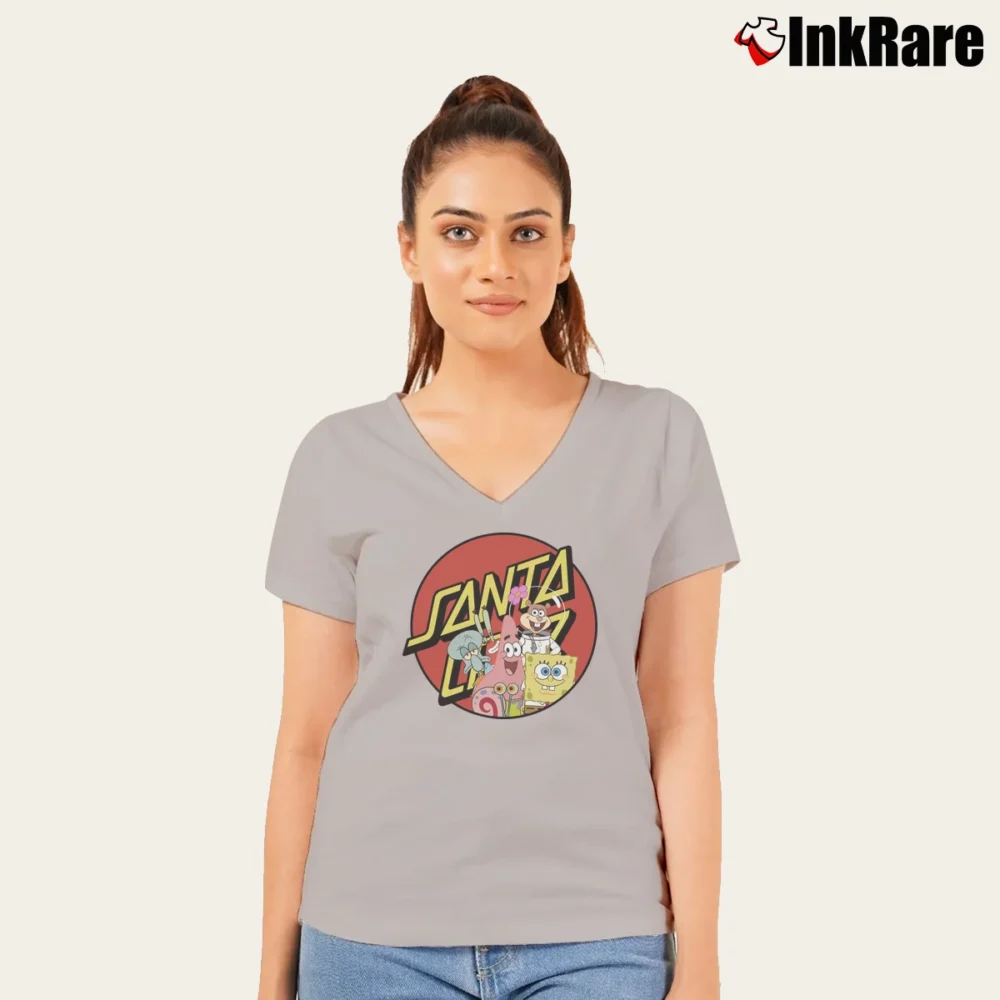 Women’s Santa Cruz X Spongebob V-Neck Tee in sport grey | Chic Neckline, Soft Texture