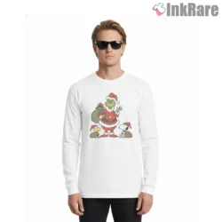Santa Grinch With Snoopy And Woodstock Crossover Shirt on white long sleeve shirt for men graphic tee