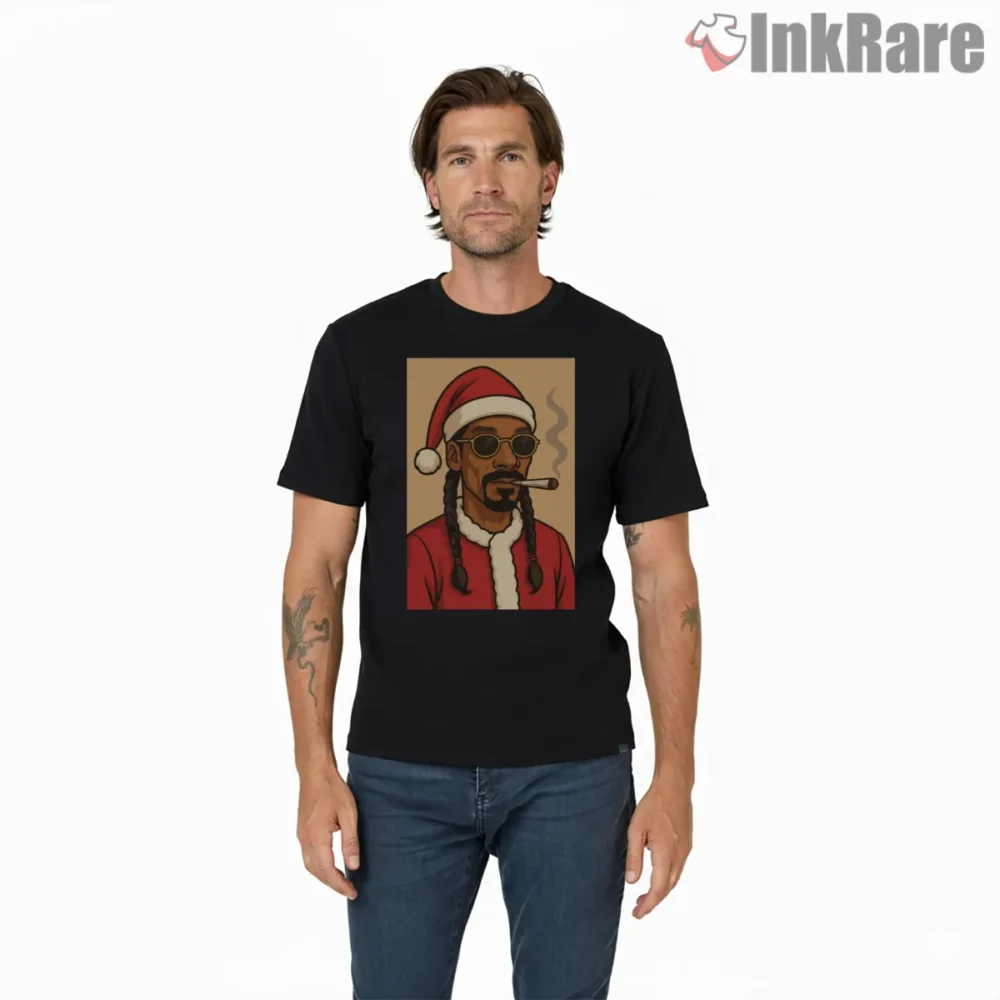 Santa Snoop Dogg Holiday Vibes Shirt on black short sleeve shirt for men graphic tee