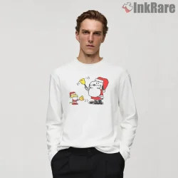 Santa Snoopy Holiday Bell Ringing Shirt on white long sleeve shirt for men graphic tee