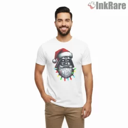 Santa Vader Festive Holiday Portrait Shirt on white short sleeve shirt for men graphic tee
