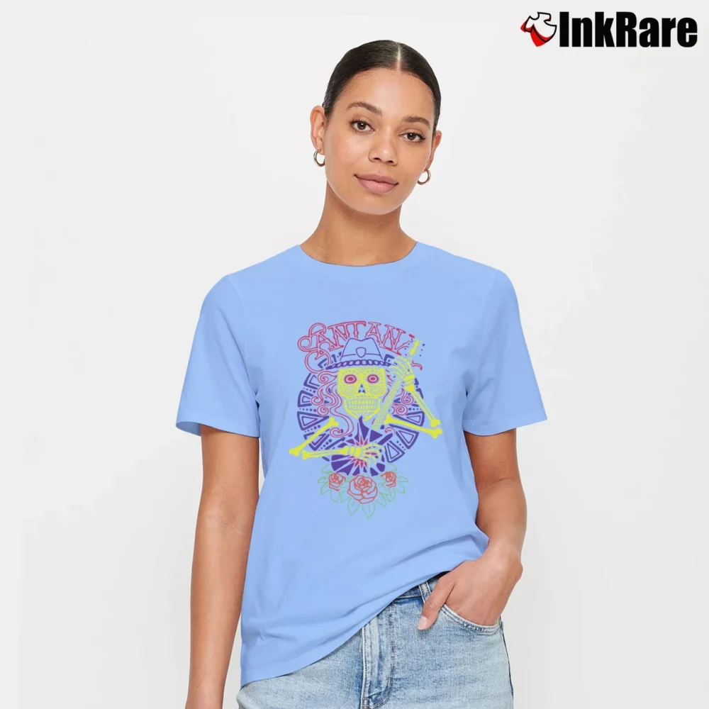 Women’s Santana Day Of The Dead Music Signature T-Shirt in light blue | Soft, Flattering Fit