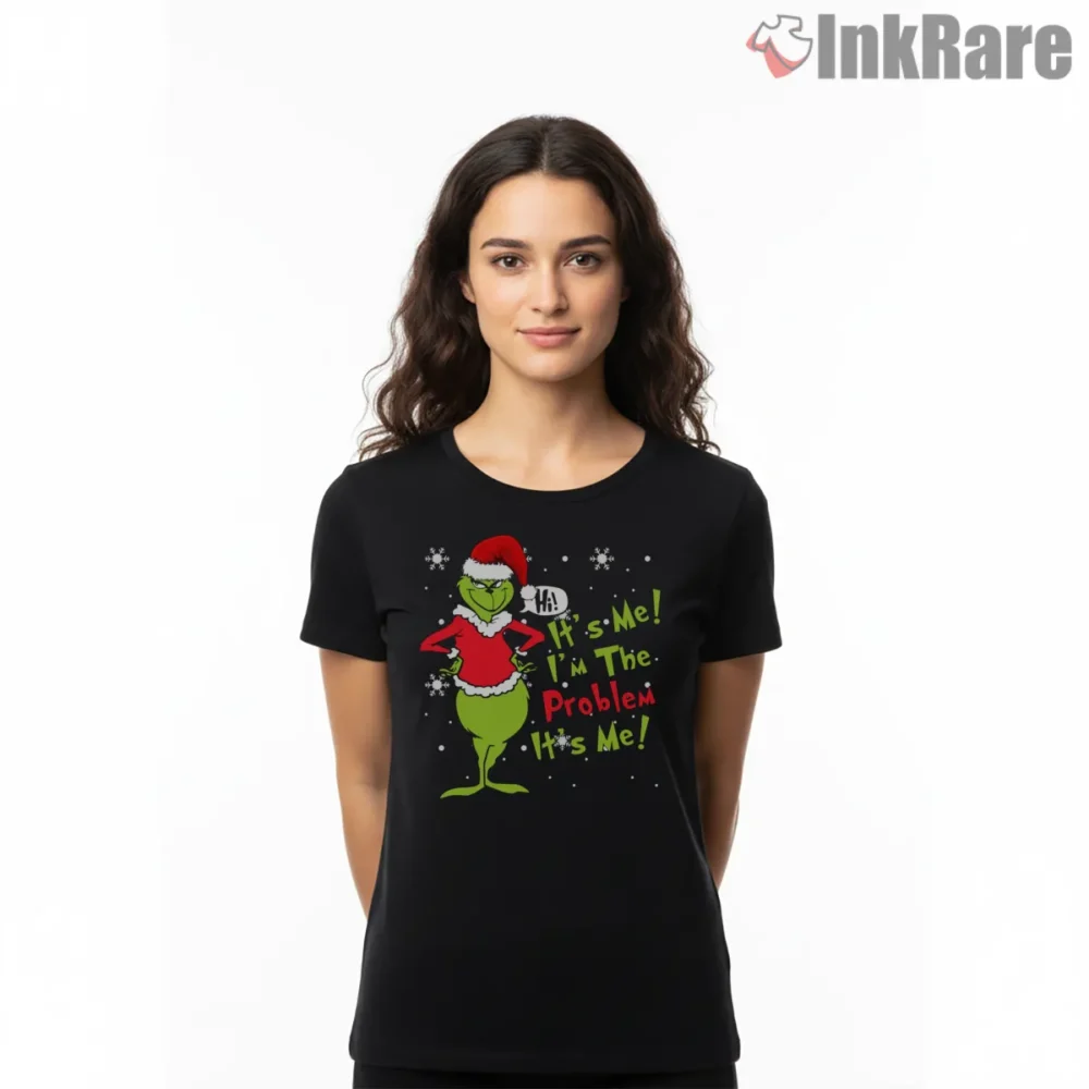 Sassy Grinch Christmas Chaos Problem Shirt on black short sleeve shirt for women graphic tee