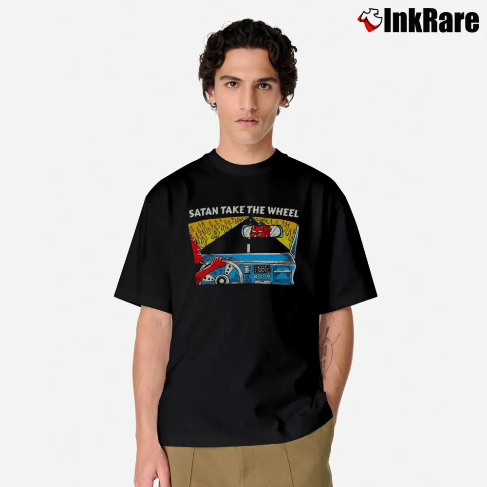 Men’s Satan Take The Wheel Graphic Classic T-Shirt in black | Soft, Breathable Everyday Wear