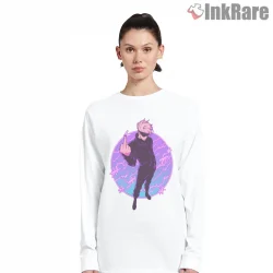 Satoru Gojo Attitude Pose Neon Circle Anime Shirt on white long sleeve shirt for women graphic tee