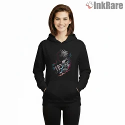 Satoru Gojo Electric Energy Strike Anime Shirt on black hoodie for women graphic tee