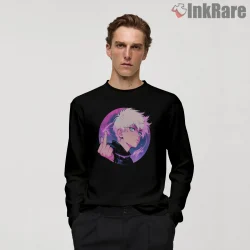 Satoru Gojo Limitless Pink Aura Portrait Anime Shirt on black long sleeve shirt for men graphic tee