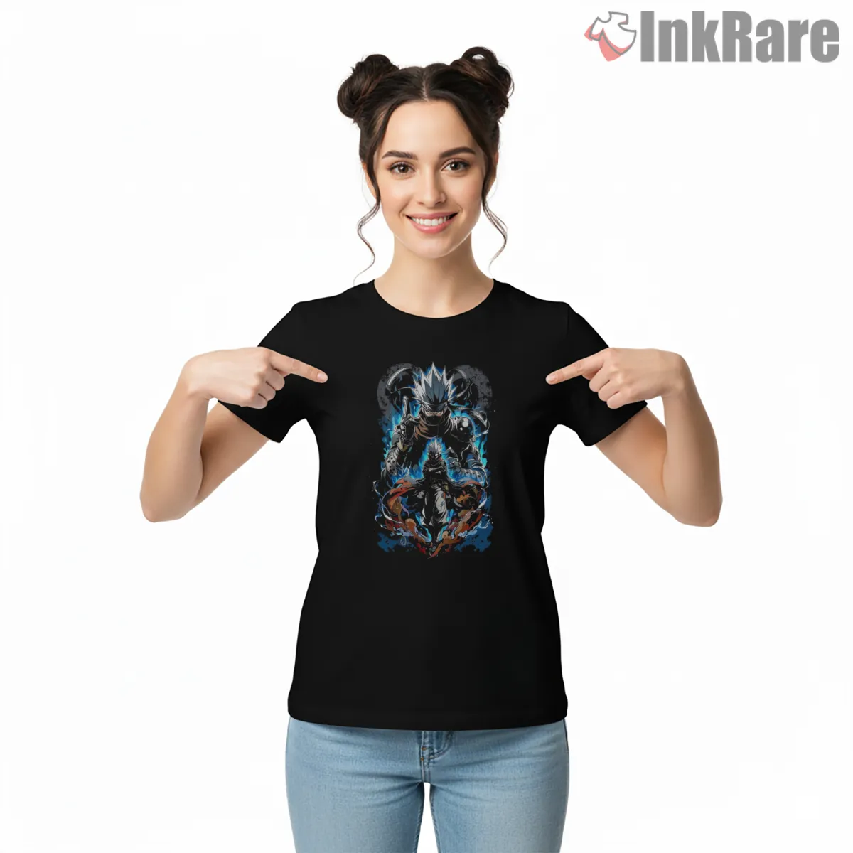 Satoru Gojo Ultra Power Fusion Anime Shirt on black short sleeve shirt for women graphic tee
