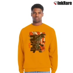 Men’s Savae Godzilla Japan Inspired Graphic Crewneck Sweatshirt in orange | Cozy Fabric, Clean Style