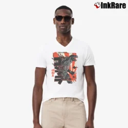 Men’s Savae Godzilla Japan Inspired Graphic V-Neck Tee in white | Sharp, Breathable, Everyday Staple