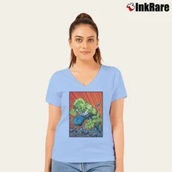 Women’s Savage Dragon Comic Inspired V-Neck Tee in light blue | Chic Neckline, Soft Texture