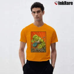 Men’s Savage Dragon Comic Inspired V-Neck Tee in orange | Sharp, Breathable, Everyday Staple