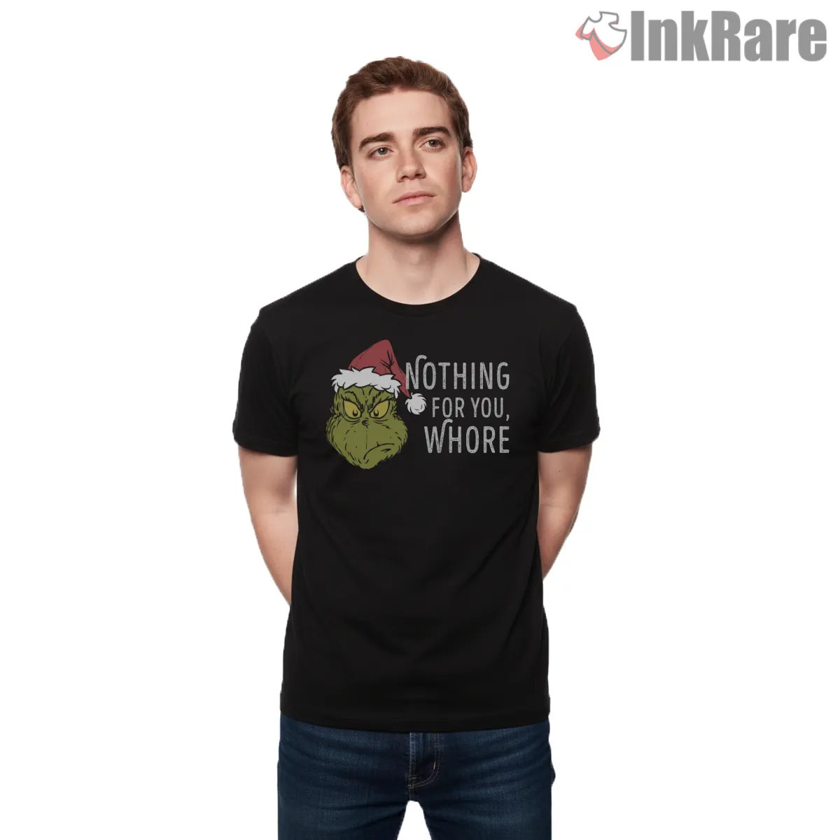 Savage Grinch Nothing For You Funny Christmas Shirt on black short sleeve shirt for men graphic tee