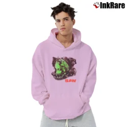 Men’s Saw 2003 Horror Movie Promo Pullover Hoodie in light pink | Cozy, Durable, Modern Fit