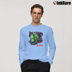 Men’s Saw 2003 Horror Movie Promo Long-Sleeve Shirt in light blue | Sleek, Lightweight, Year-Round Wear