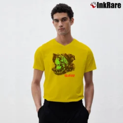 Men’s Saw 2003 Horror Movie Promo V-Neck Tee in yellow | Sharp, Breathable, Everyday Staple